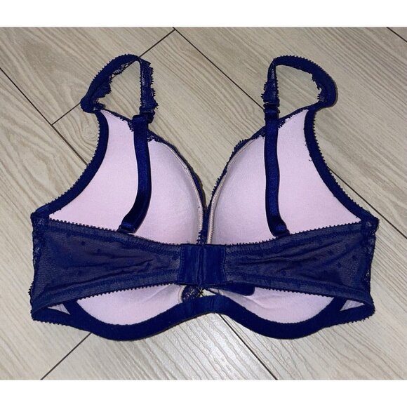 Victorias Secret Push Up Bra Lace Padded Underwire Rhinestones Womens 32D Blue - Picture 4 of 6